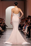 Champagne Mermaid Satin Strapless Long Evening Dress