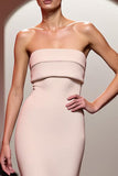 Champagne Mermaid Satin Strapless Long Evening Dress