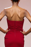 Simple Red Satin Strapless Mermaid Long Evening Dress
