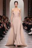 Ivory A Line Satin Ruched Spaghetti Straps Long Evening Dress