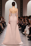 Ivory A Line Satin Ruched Spaghetti Straps Long Evening Dress