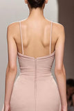 Ivory A Line Satin Ruched Spaghetti Straps Long Evening Dress