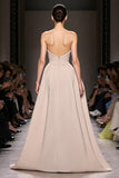Champagne A Line Spaghetti Straps Long Evening Dress With Slit