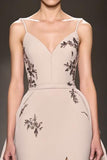 Champagne A Line Spaghetti Straps Long Evening Dress With Slit
