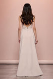 Ivory Sheath Satin Ruched Evening Dress With Slit