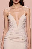 Ivory Sheath Satin Ruched Evening Dress With Slit