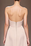 Champagne Satin Mermaid Strapless Ruched Long Evening Dress