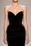 Black Mermaid Velvet Strapless Long Evening Dress
