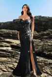 Shimmering Strapless Mermaid Champagne Evening Dress with Sequins