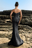 Shimmering Strapless Mermaid Champagne Evening Dress with Sequins