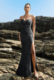 Shimmering Strapless Mermaid Champagne Evening Dress with Sequins