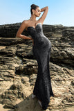 Shimmering Strapless Mermaid Champagne Evening Dress with Sequins