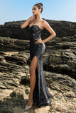 Shimmering Strapless Mermaid Champagne Evening Dress with Sequins
