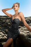 Shimmering Strapless Mermaid Champagne Evening Dress with Sequins