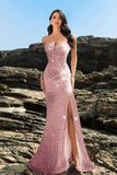 Shimmering Strapless Mermaid Champagne Evening Dress with Sequins