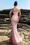 Shimmering Strapless Mermaid Champagne Evening Dress with Sequins