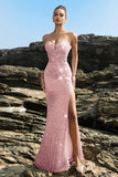 Shimmering Strapless Mermaid Champagne Evening Dress with Sequins