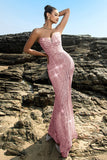 Shimmering Strapless Mermaid Champagne Evening Dress with Sequins