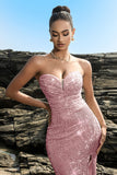 Shimmering Strapless Mermaid Champagne Evening Dress with Sequins