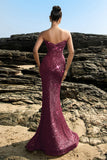 Shimmering Strapless Mermaid Champagne Evening Dress with Sequins