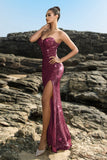 Shimmering Strapless Mermaid Champagne Evening Dress with Sequins