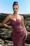 Shimmering Strapless Mermaid Champagne Evening Dress with Sequins
