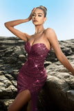 Shimmering Strapless Mermaid Champagne Evening Dress with Sequins