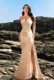 Shimmering Strapless Mermaid Champagne Evening Dress with Sequins