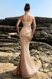 Shimmering Strapless Mermaid Champagne Evening Dress with Sequins