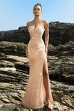 Shimmering Strapless Mermaid Champagne Evening Dress with Sequins