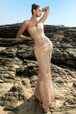 Shimmering Strapless Mermaid Champagne Evening Dress with Sequins