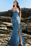 Shimmering Strapless Mermaid Champagne Evening Dress with Sequins