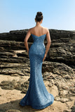 Shimmering Strapless Mermaid Champagne Evening Dress with Sequins