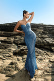 Shimmering Strapless Mermaid Champagne Evening Dress with Sequins
