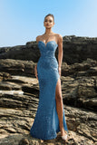 Shimmering Strapless Mermaid Champagne Evening Dress with Sequins