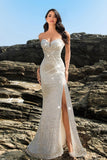 Shimmering Strapless Mermaid Champagne Evening Dress with Sequins