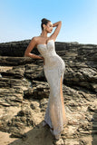 Shimmering Strapless Mermaid Champagne Evening Dress with Sequins