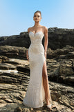 Shimmering Strapless Mermaid Champagne Evening Dress with Sequins