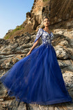 Royal Blue Appliqued Tulle Evening Dress
