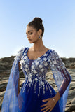 Royal Blue Appliqued Tulle Evening Dress
