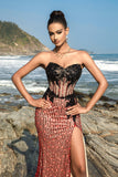 Burgundy Strapless Mermaid Evening Dress with Slit