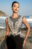 Black Mermaid Evening Dress with Detachable Cape