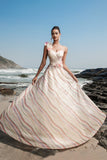 Apricot Sequin Evening Dress with 3D Flowers