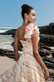 Apricot Sequin Evening Dress with 3D Flowers
