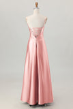 Coffee A-Line Spaghetti Straps Long Bridesmaid Dress with Lace Up Back