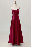 Coffee A-Line Spaghetti Straps Long Bridesmaid Dress with Lace Up Back