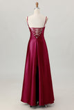Coffee A-Line Spaghetti Straps Long Bridesmaid Dress with Lace Up Back