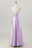 Coffee A-Line Spaghetti Straps Long Bridesmaid Dress with Lace Up Back