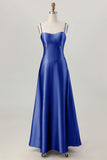 Dusty Sage A-Line Spaghetti Straps Satin Long Bridesmaid Dress with Lace Up Back