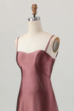 Coffee A-Line Spaghetti Straps Long Bridesmaid Dress with Lace Up Back